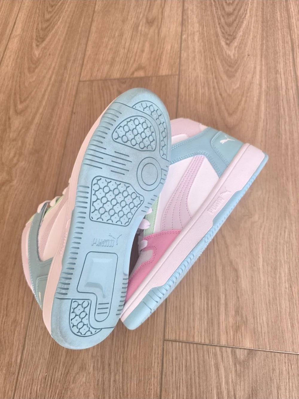 PUMA Rebound Layup Kids' High-Top Pastel Colorblock Sneakers - Pink/Blue/Green